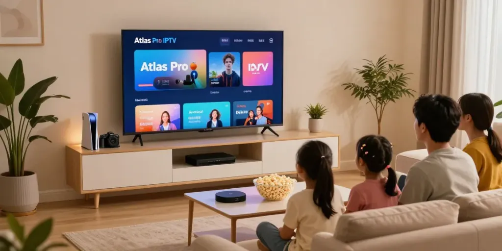 Profitez de l'expérience Atlas Pro IPTV en famille avec une soirée cinéma à domicile.