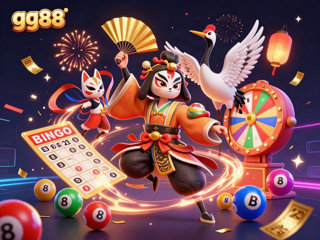 Engage with the vibrant casino experience at gg88, where colorfully animated lottery elements and festive carnival atmosphere dominate the scene.